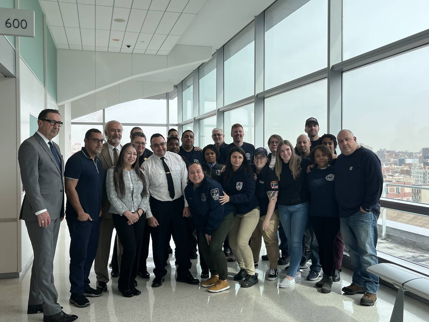 Former FDNY Commissioner Daniel Nigro (left) with FDNY EMT Yadira Arroyo's family and friends in the Bronx courthouse on Thursday, Feb. 17, 2023.