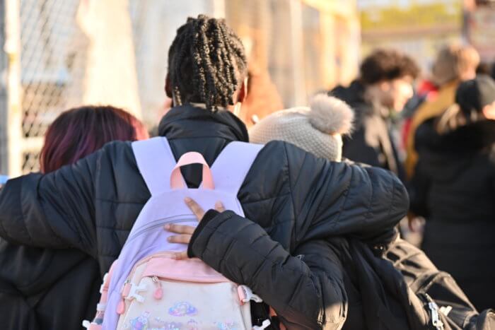 students outside williamsburg high school after shooting