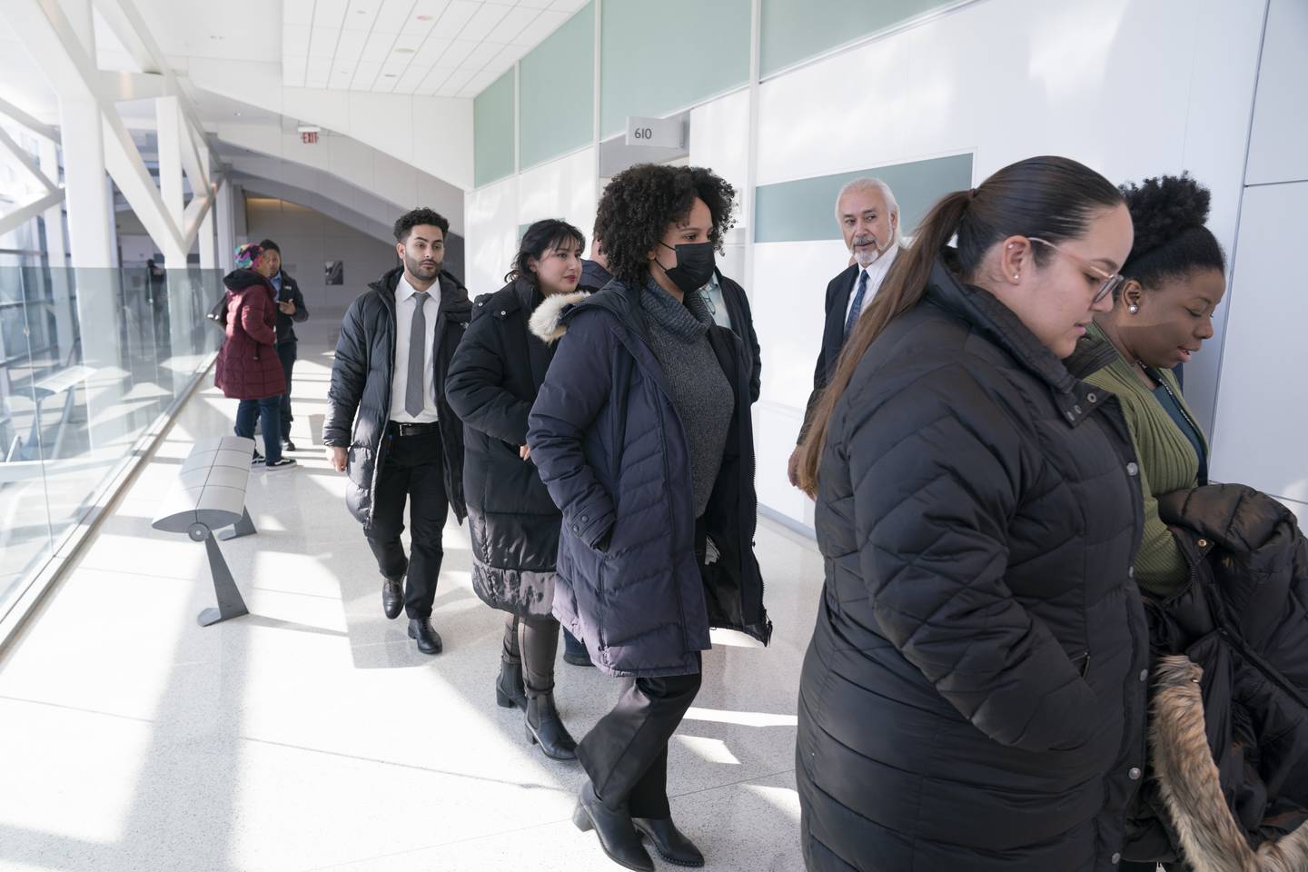 FDNY EMT Yadira Arroyo's family and friends wait to get into Jose Gonzalez's murder trial on Wednesday, Feb. 8 2023 in The Bronx.