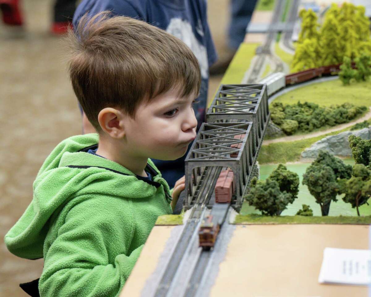 Rowan Bayer checks out model trains at the Albany Train Show on Saturday, March 18, 2023, at the Polish Community Center in Albany, NY.