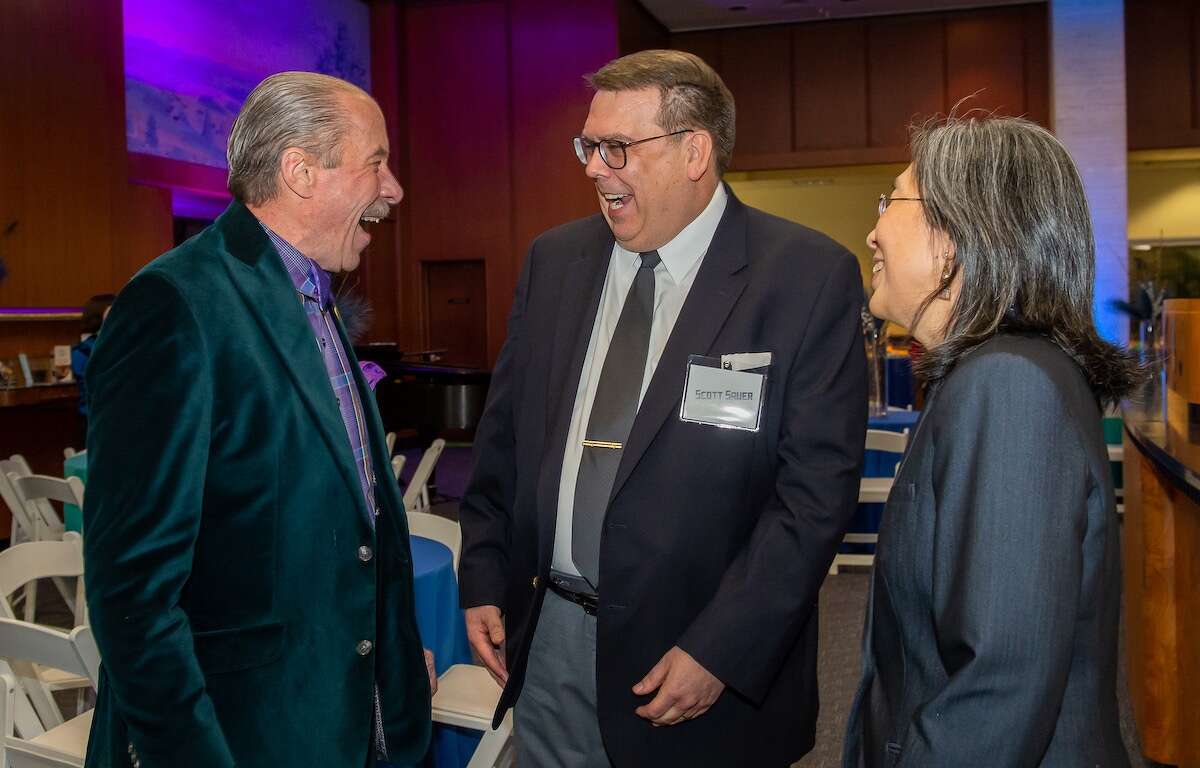 The Troy Savings Bank Music Hall Foundation and the Troy Savings Bank Charitable Foundation celebrated Daniel J. Hogarty Jr. and George Arakelian Tuesday at a reception held in the former banking floor of the Troy Music Hall. The hall opened in 1875, a gift from the bank to the people of Troy. Hogarty and Arakelian both served on the boards of both foundations. Their colleagues, families and friends gathered to honor Hogarty and Arakelian’s years of service to the care and upkeep of the Music Hall so it can remain a gift to the community.