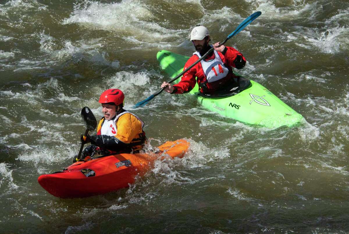 Kayakers compete in the 48th Annual Tenandeho White-Water Derby on the Anthony Kill on Sunday April 2, 2023 in Mechanicville, N.Y.