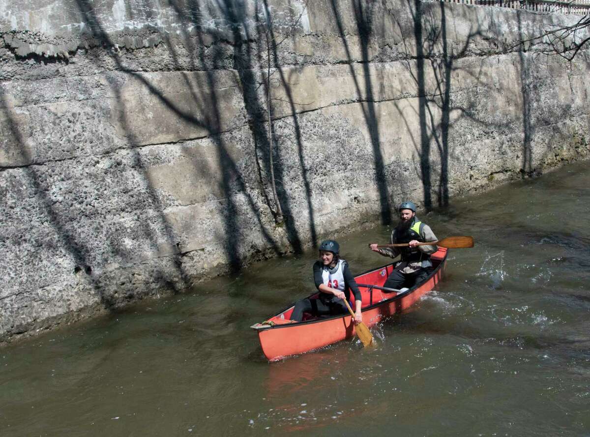 Canoers compete in the 48th Annual Tenandeho White-Water Derby on the Anthony Kill on Sunday April 2, 2023 in Mechanicville, N.Y.