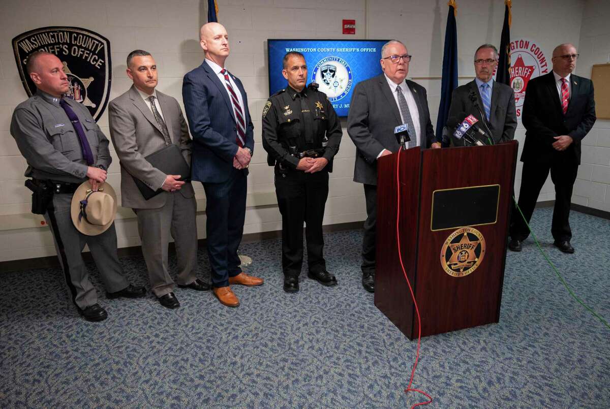 Washington County Sheriff Jeffrey Murphy speaks during a press conference related to the shooting of 20-year-old Kaylin Gillis who was shot and killed allegedly by a homeowner Kevin D. Monahan when the car she was in was turning around in his driveway on Monday, April 17, 2023 in Fort Edward, N.Y.