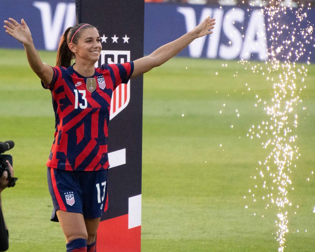 Alex Morgan of the US Women's Soccer National Team said the upcoming NWSL season will determine playing time for this year's Women's World Cup. She is show during a Send-Off Series celebration at Pratt & Whitney Stadium in East Hartford, Conn. on Monday, July 5, 2021. Joyce Bassett / Special to the Times Union)