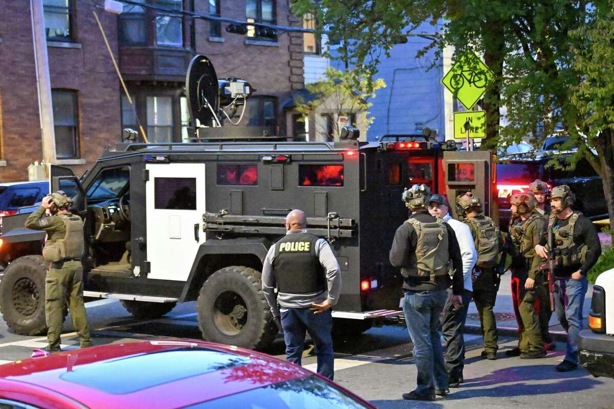 Police respond to an incident on the 100 block of Lark Street between Orange Street and Sheridan Avenue on Thursday, April 27, 2023, in Albany, NY.