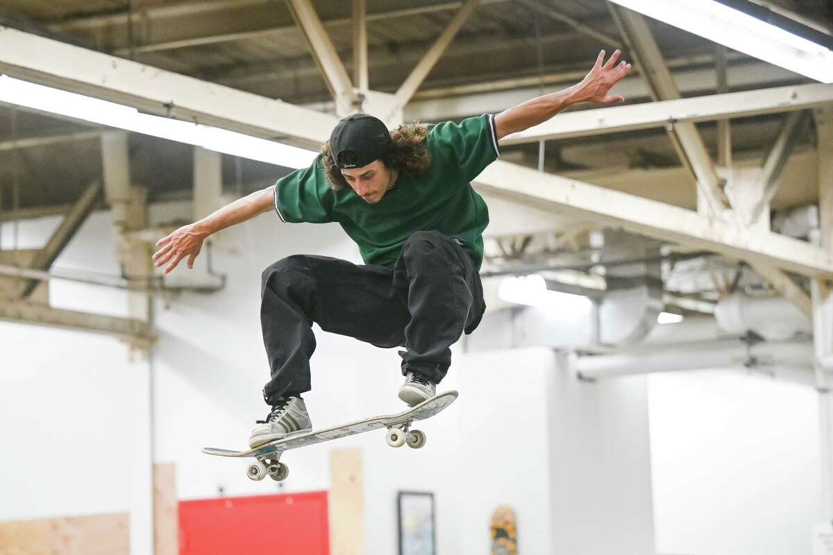 Nick Perisco gets some air during the grand opening of the Noteworthy Community Center’s indoor skate park on Saturday, April 29, 2023, on Broadway in Albany. Guests can use the skate area for a $15 fee.