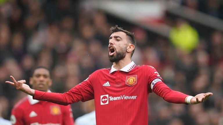 Manchester United's Bruno Fernandes reacts during the English Premier League...