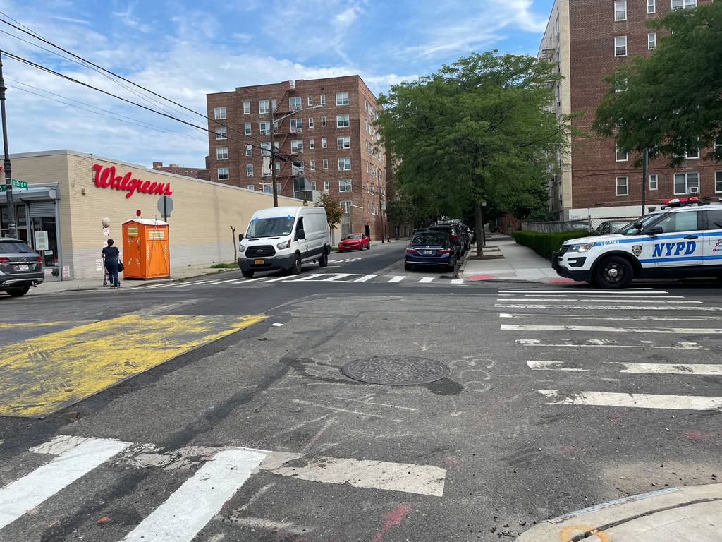 Intersection where a 99-year-old woman was struck and killed by a driver in the Bronx on Wednesday, July 27, 2022.