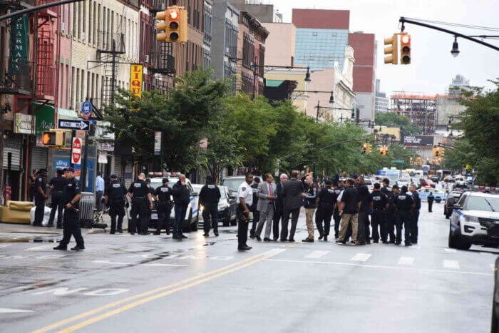 Police surrounded the scene following the 2018 shooting of Detective Miguel Soto.