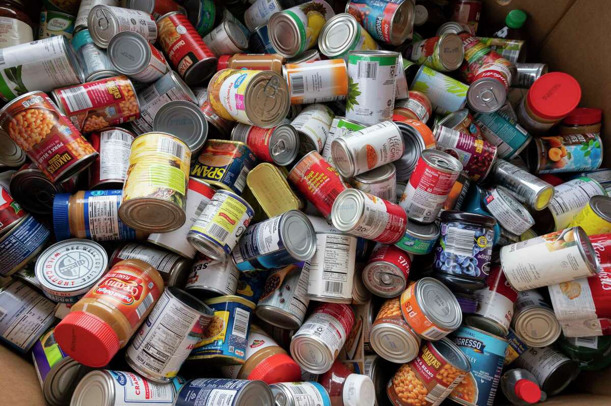 Cardboard bins are seen full of food during the 16th Annual Neighborhood Food Drive to benefit the Regional Food Bank of Northeastern New York on Sunday, April 30, 2023 at the Regional Food Bank in Colonie, N.Y.