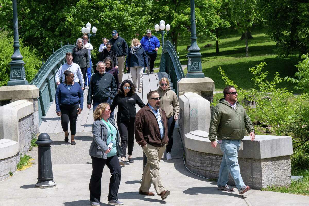 Walkers stroll through Washington Park during the 13th annual VA2K Walk and Roll fundraiser held to support the Homeless Veterans Program at the Samuel S. Stratton Department of Veterans Affairs Medical Center on Wednesday, May 17, 2023, in Albany, NY.