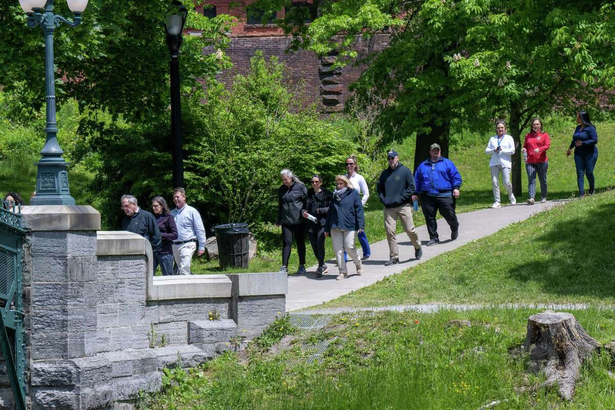 Walkers stroll through Washington Park during the 13th annual VA2K Walk and Roll fundraiser held to support the Homeless Veterans Program at the Samuel S. Stratton Department of Veterans Affairs Medical Center on Wednesday, May 17, 2023, in Albany, NY.