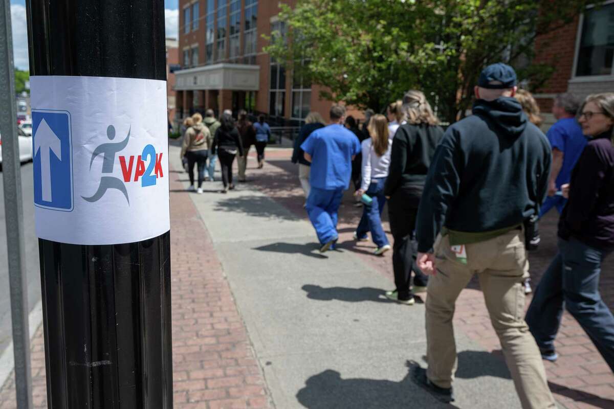 Walkers participate in the 13th annual VA2K Walk and Roll fundraiser held to support the Homeless Veterans Program at the Samuel S. Stratton Department of Veterans Affairs Medical Center on Wednesday, May 17, 2023, in Albany, NY.