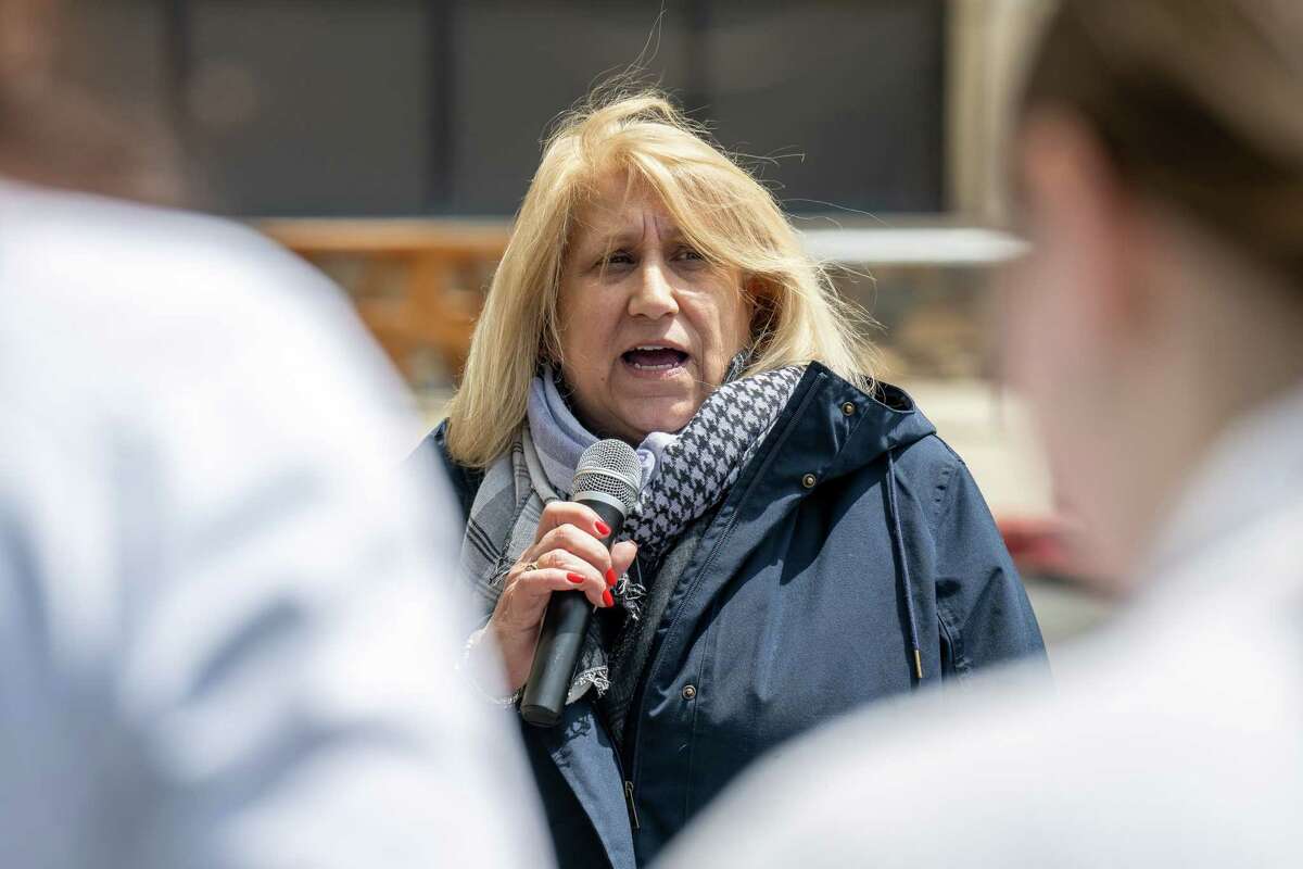 Samuel S. Stratton Department of Veterans Affairs Medical Center Director Darlene DeLancey speaks prior to the 13th annual VA2K Walk and Roll fundraiser held to support the Homeless Veterans Program on Wednesday, May 17, 2023, in Albany, NY.