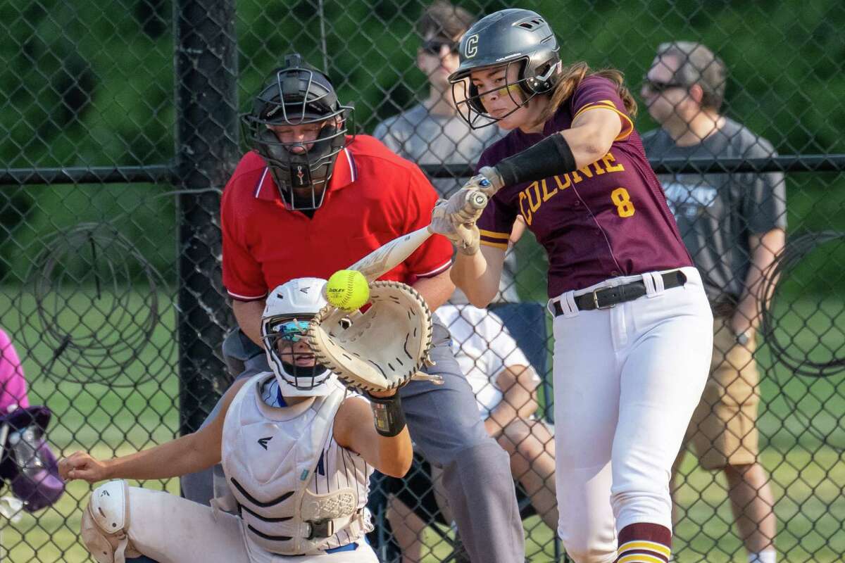 Colonie batter Ava Sillings makes contact during a Class AA semifinal against Saratoga on Tuesday, May 23, 2023, at Schalmont High School in Rotterdam, NY.