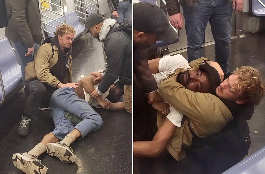 Video footage shows former U.S. Marine Daniel Penny putting Jordan Neely in a chokehold while aboard a subway as it pulls into the Broadway-Lafayette St. station in Manhattan May 1. 