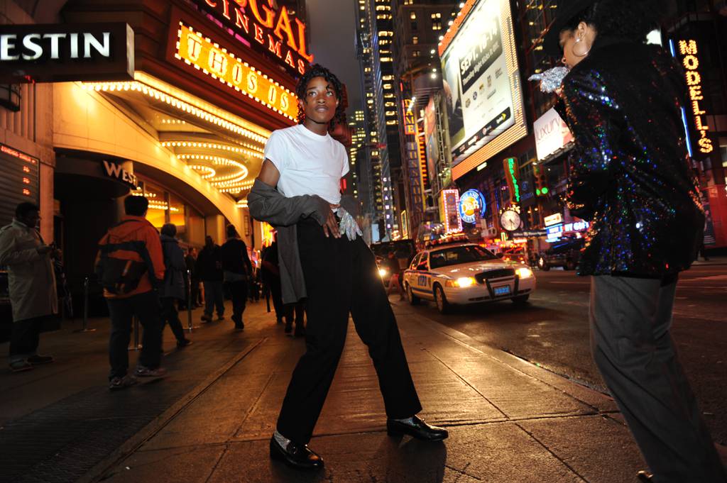 Jordan Neely is pictured before going to see the Michael Jackson movie, "This is It," outside the Regal Cinemas in Times Square in 2009.