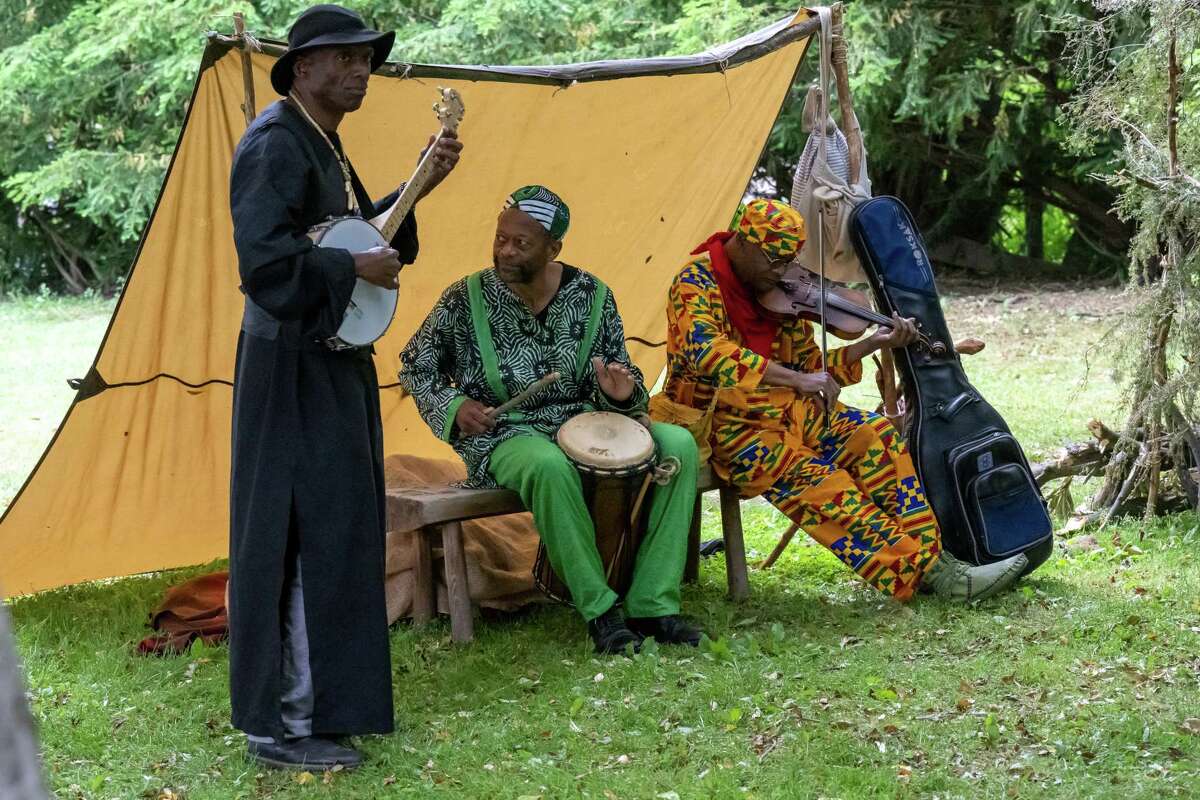 An impromptu jam session during Pinkster — which began as a Dutch holiday but became an African celebration of family, hope and cultural identity — on Saturday, June 3, 2023, at Schuyler Mansion in Albany, NY.