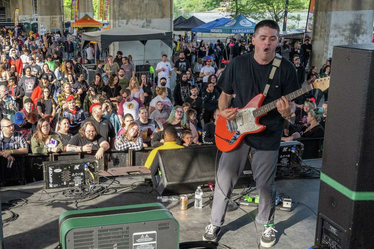 Bad Luck performs during the kickoff of the 2023 Alive at Five concert series featuring Hawthorne Heights in the rain location under the Route 787 bridge on Thursday, June 8, 2023, in Albany, NY.