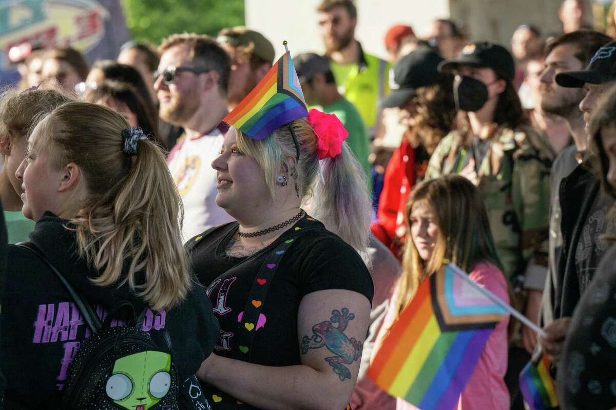 Music fans listen to Bad Luck during the kickoff of the 2023 Alive at Five concert series featuring Hawthorne Heights in the rain location under the Route 787 bridge on Thursday, June 8, 2023, in Albany, NY.