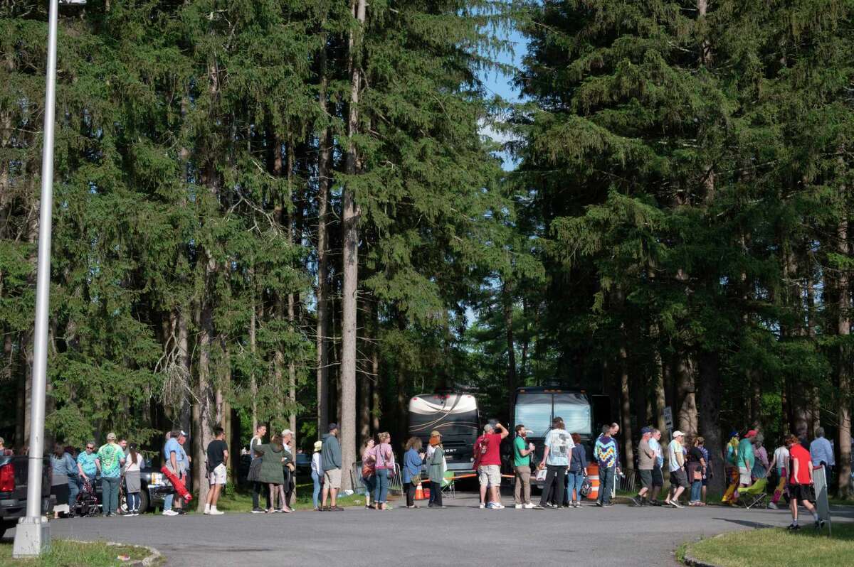 Dead and Company fans are seen waiting in line for the gate near the Hall of Sprins before the last show at Saratoga Performing Arts Center on Sunday, June 18, 2023, in Saratoga Springs, N.Y. (Lori Van Buren/Times Union)