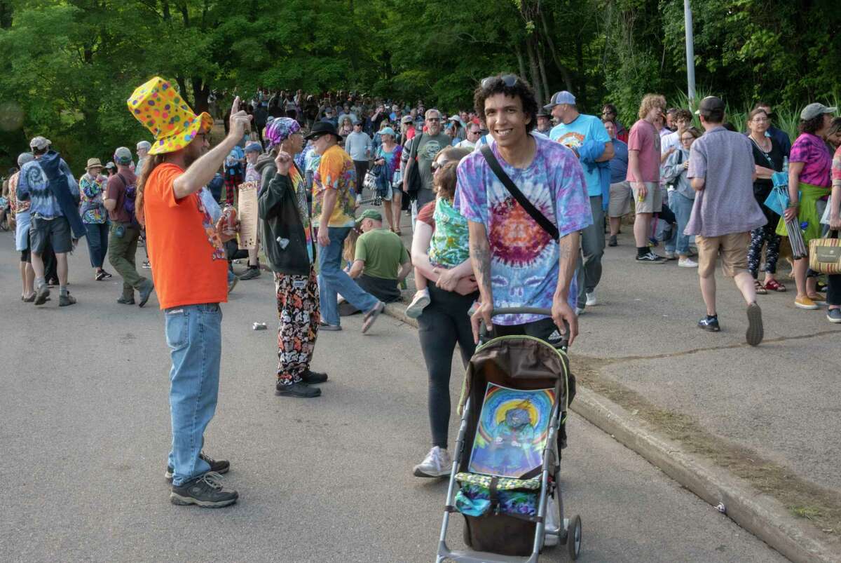 Dead and Company fans are seen waiting in line spanning all the way across Rt., 50 into the Shakedown Street parking lot before the last show at Saratoga Performing Arts Center on Sunday, June 18, 2023, in Saratoga Springs, N.Y. (Lori Van Buren/Times Union)