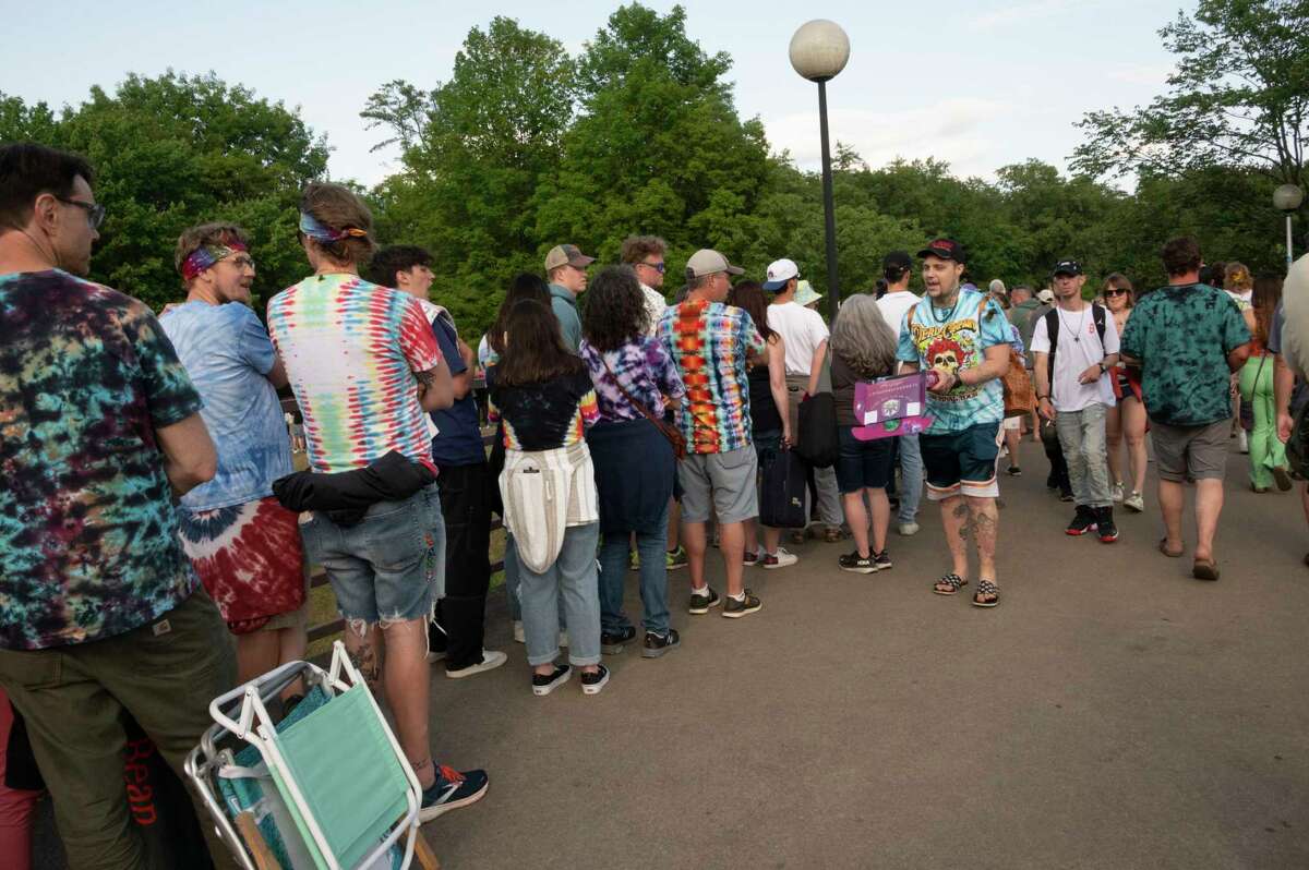 Dead and Company fans are seen waiting in line spanning all the way across Rt., 50 into the Shakedown Street parking lot before the last show at Saratoga Performing Arts Center on Sunday, June 18, 2023, in Saratoga Springs, N.Y. (Lori Van Buren/Times Union)