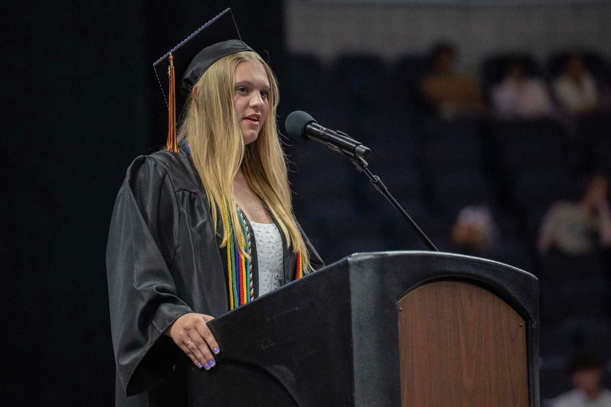 Hannah Fronheiser, a member of the Bethlehem High Class of 2023, speaks at her graduation ceremony on Friday, June 23, 2023, at the MVP Arena in Albany, NY.