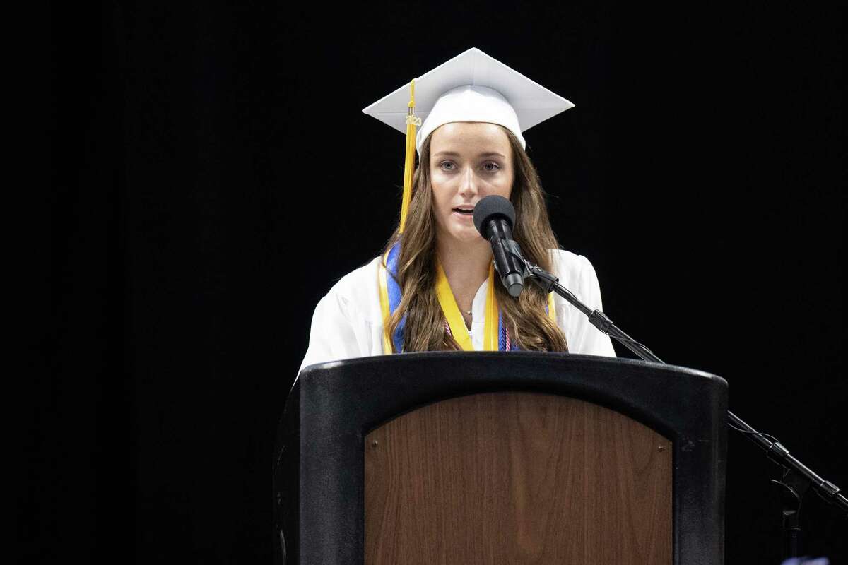 Shaker High School Class of 2023 President Mia Momot speaks during the commencement ceremony on Saturday, June 24, 2023, at the MVP Arena in Albany, NY.