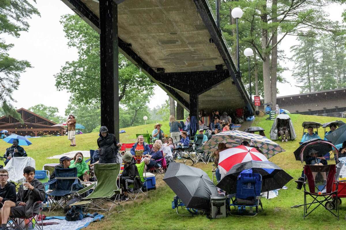 Under the walkway was a popular spot during a rainy Freihofer’s Jazz Fest on Saturday, June 24, 2023, at the Saratoga Performing Arts Center in Saratoga, NY.