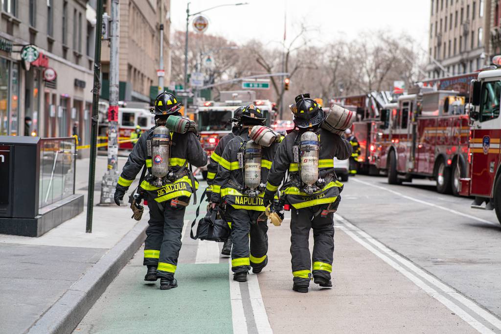 FDNY firefighters respond to a fire.