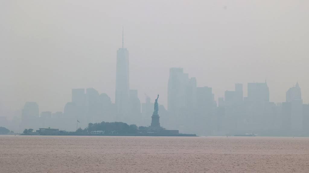 Lower Manhattan is pictured in a smoky haze on Wednesday morning. 