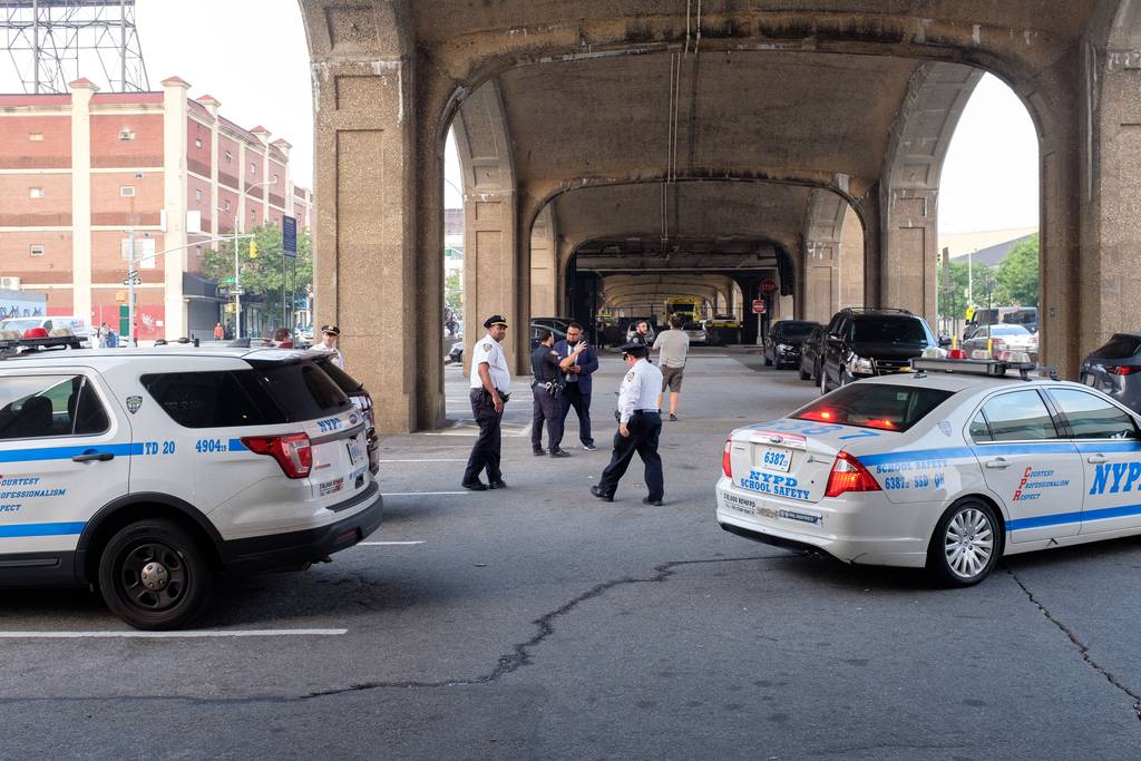 Police investigate after Jevon Fraser fell from a No. 7 train near the 33rd St.-Rawson St. station in Sunnyside, Queens on Thursday.