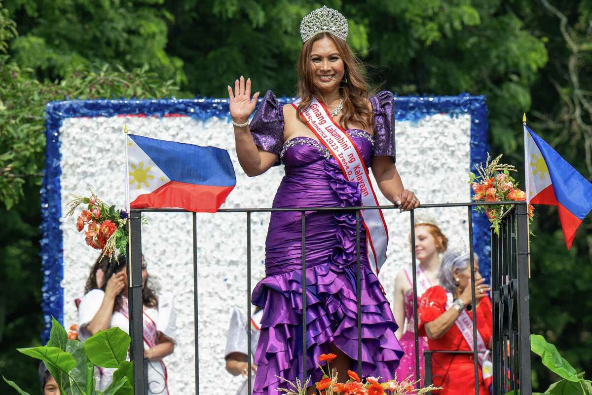 A float makes its way through Washington Park during the Filipino Day parade on Saturday, July 1, 2023, in Albany, NY.