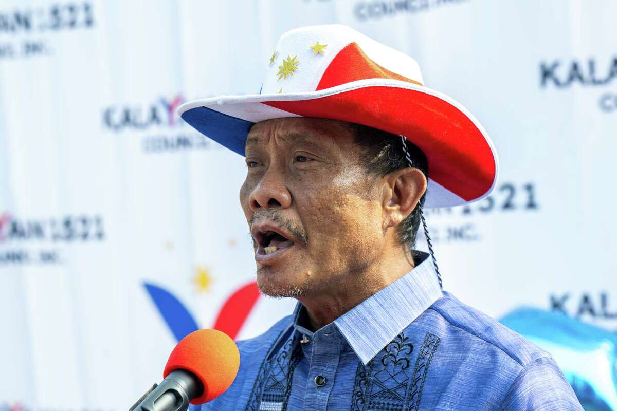 Dominico Arrobang sings the Philippines National Anthem prior to the Filipino Day parade on Saturday, July 1, 2023, in Washington Park in Albany, NY.