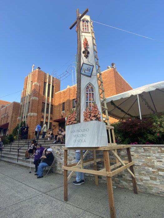 The seven story Giglio stands on its post ahead of the official opening ceremony. 