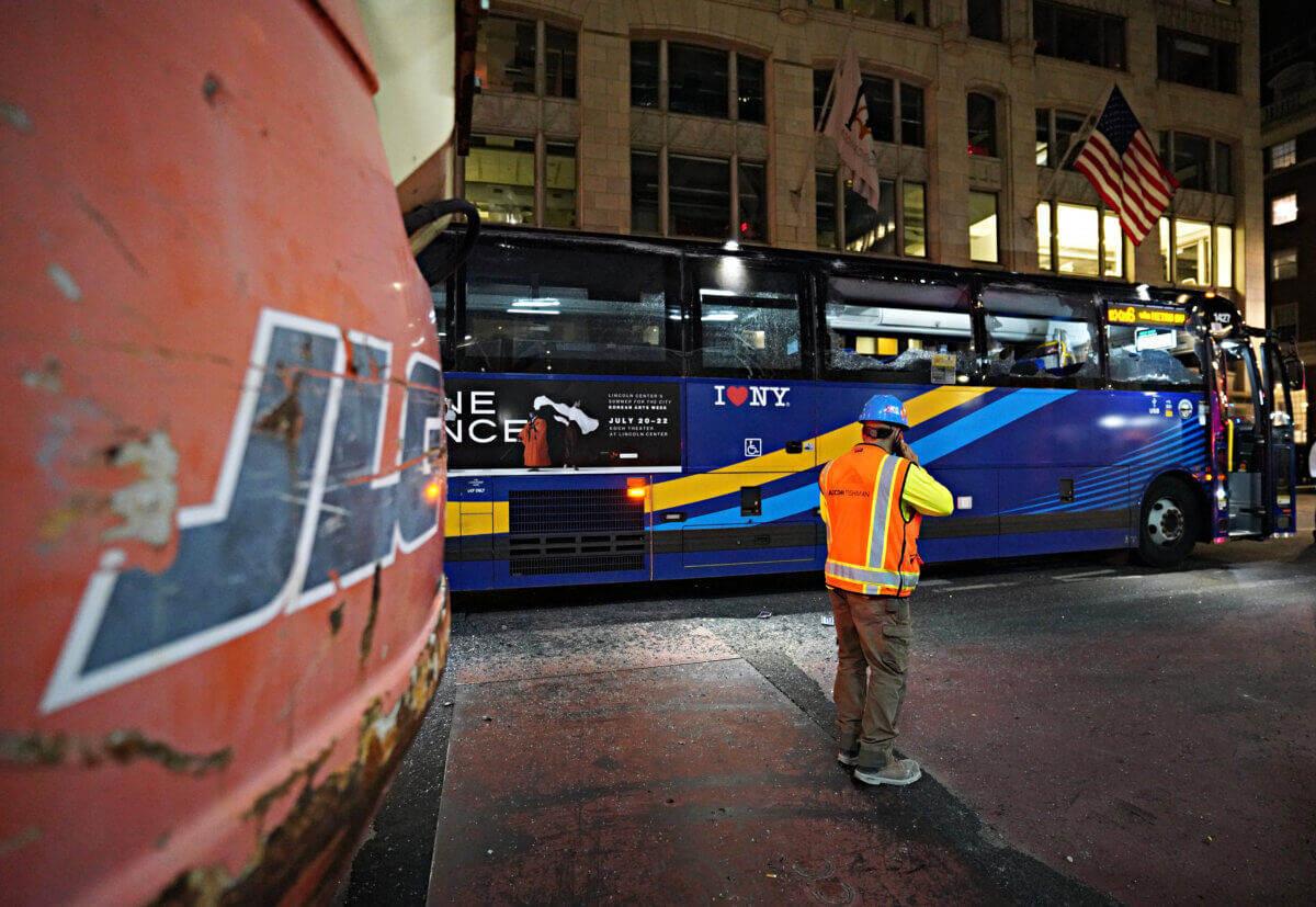 8 injured after MTA bus collides with cherry picker in Midtown