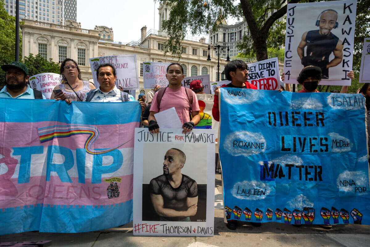 Youth groups rally at NYPD headquarters demanding that cops who killed Kawaski Trawick be fired