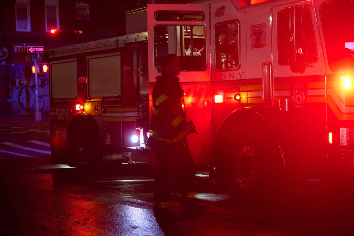 Firefighter at scene of Brooklyn fire