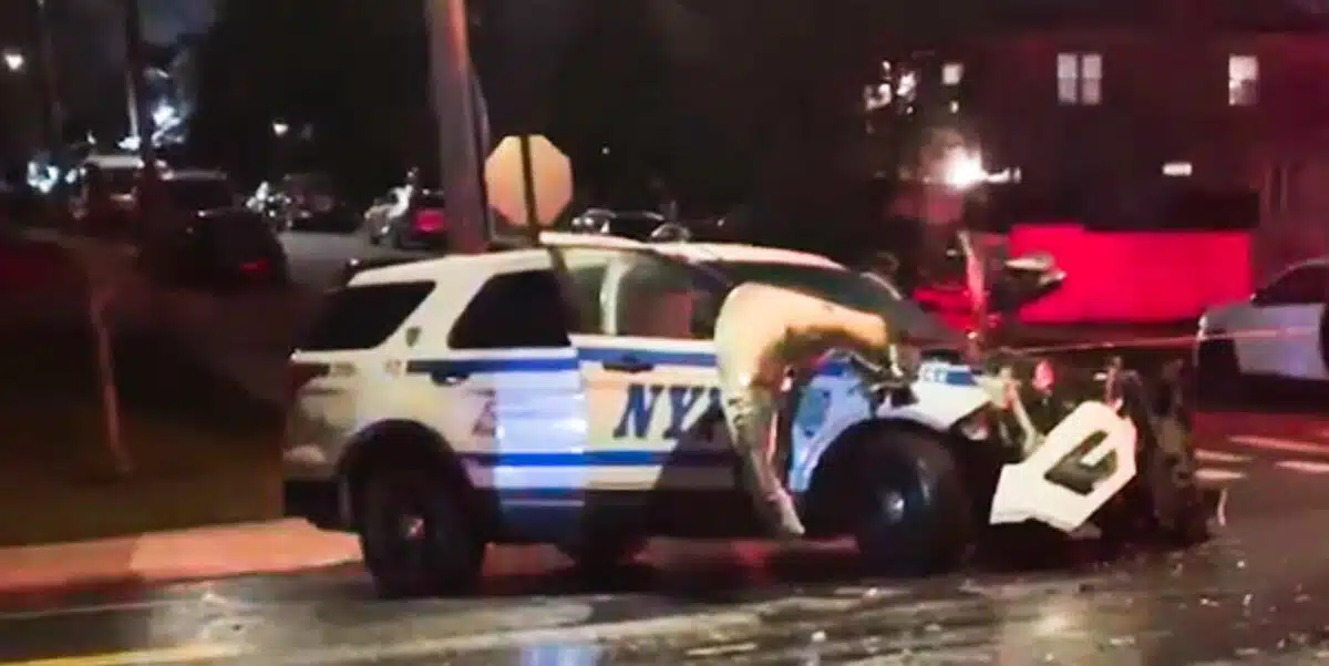 Wreckage of police cruiser in Staten Island crash