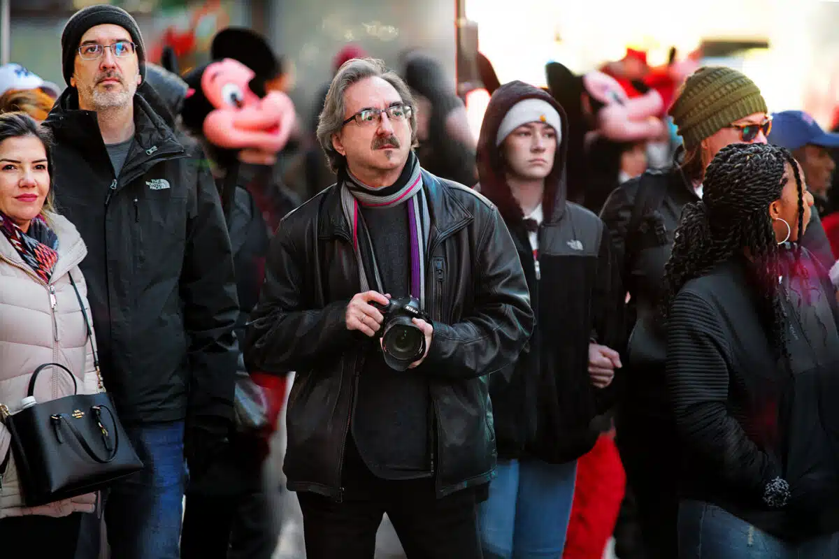 Bob Krasner shooting in Times Square, 2023.