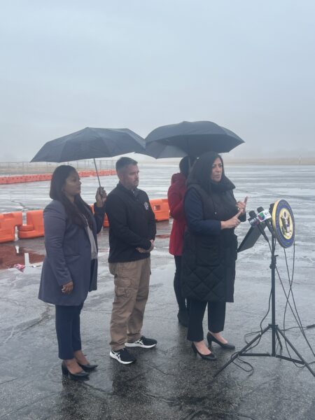 City Councilmember Joann Ariola (R-32/Jamaica Bay and Rockaway) at the lectern.