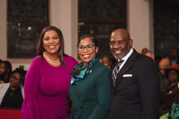 Judge Lola Waterman and her husband, Rev. Robert Waterman, with Attorney General Letitia James.