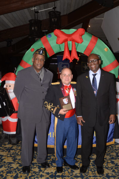 From left: Legionnaire Chaplain Tyrone Morrison, Major Juan Diaz and Warren Grant at American Legion awards ceremony.