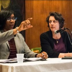 Coleen Babb (left) and Justice Dineen Riviezzo at a KCCBA meeting.Photo: Robert Abruzzese/Brooklyn Eagle