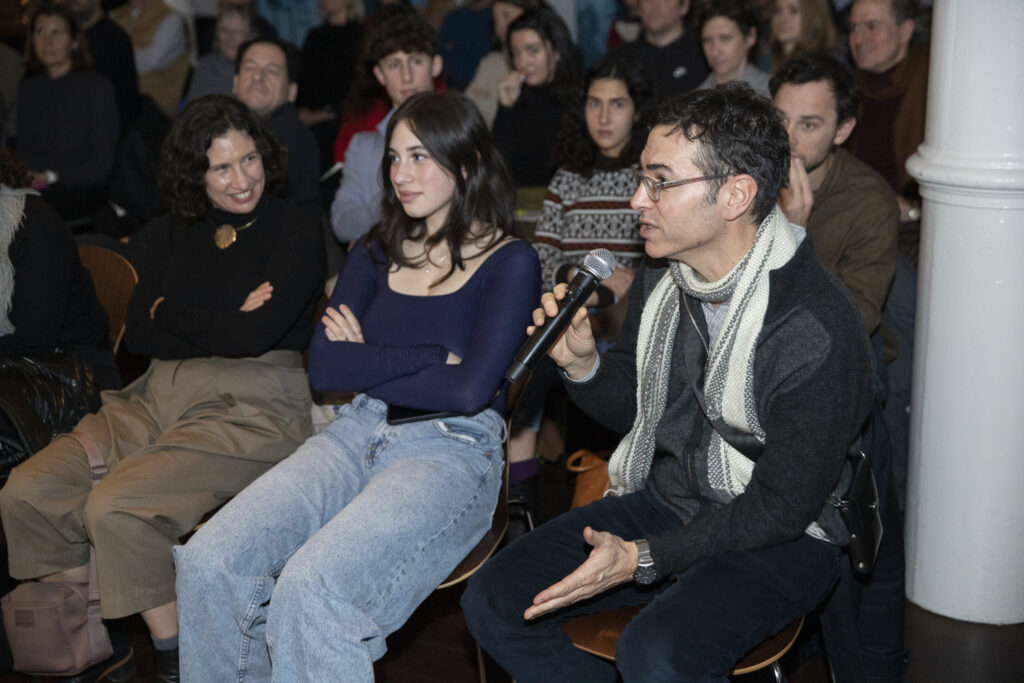 Eyal Press asks a question at Klinenberg's book launch.