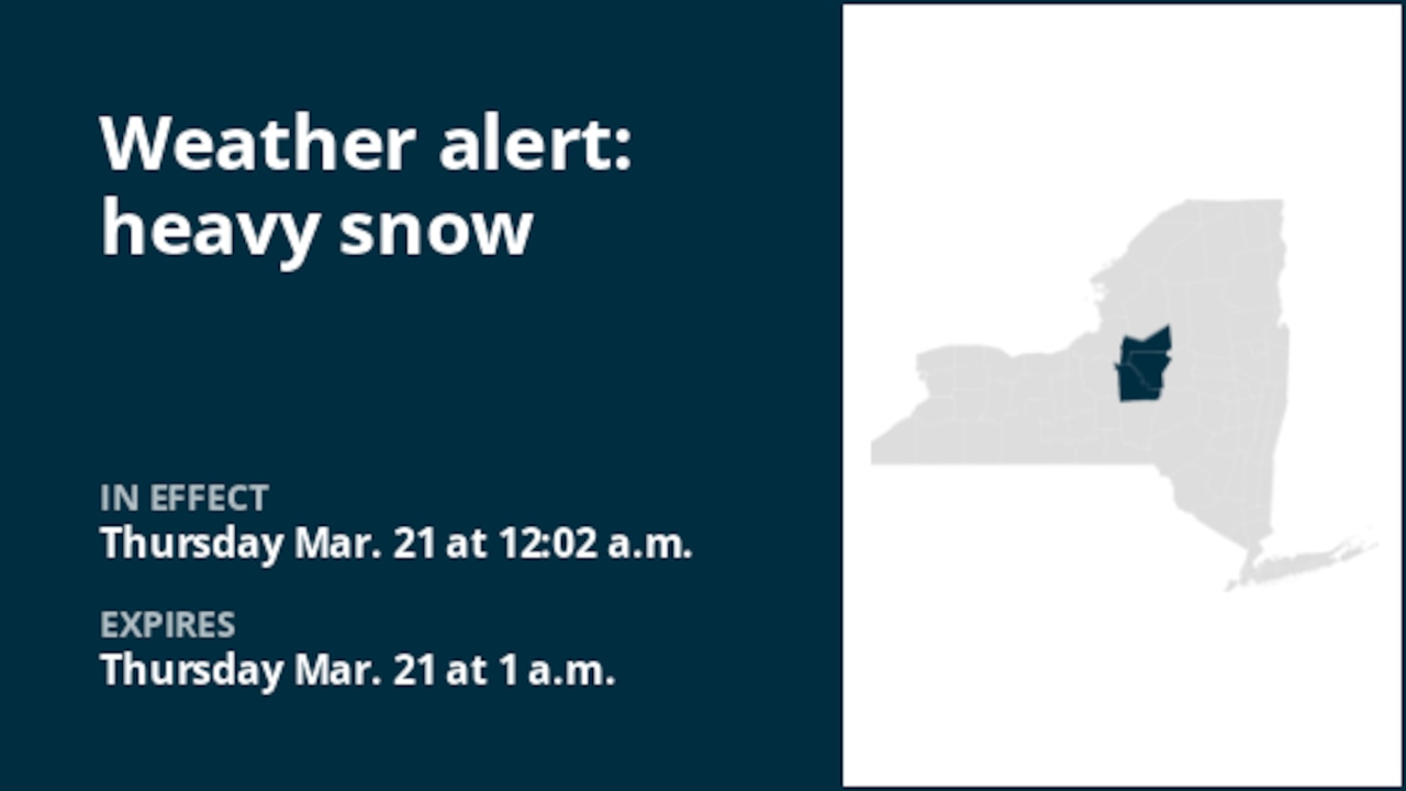 NY weather: Be prepared for heavy snow in Oneida and Madison counties until 1 a.m. Thursday