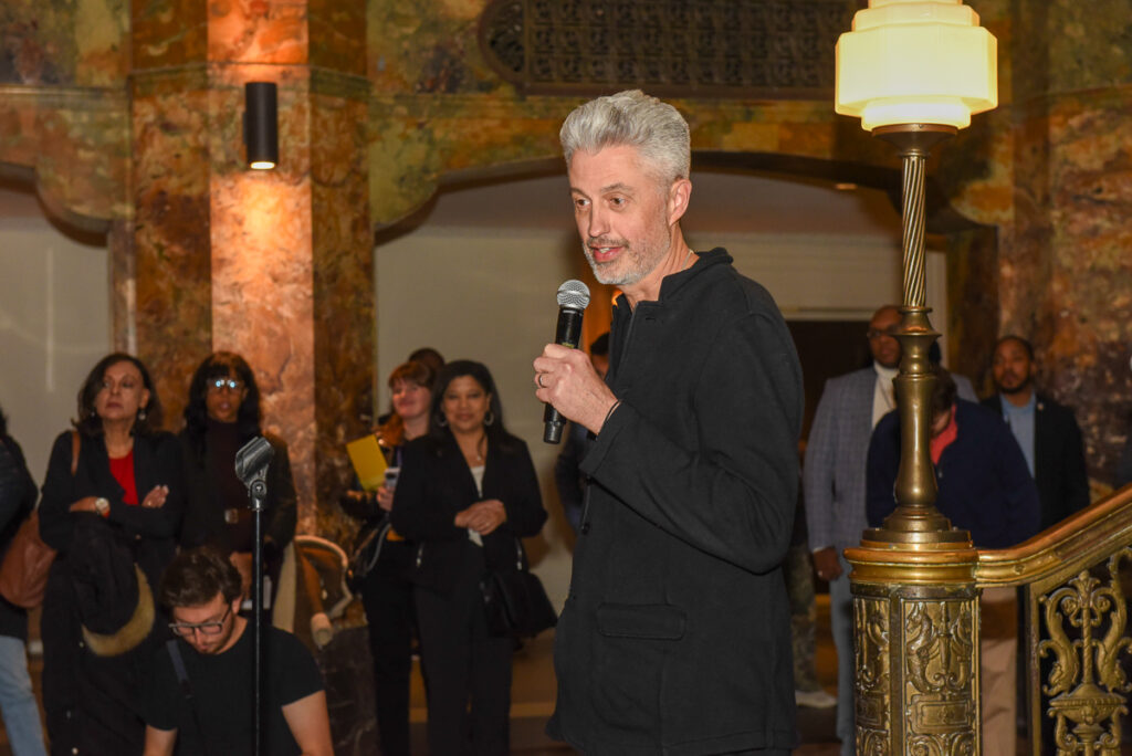 President, Live Nation Venues, Tom See introduces Sen. Chuck Schumer at the ribbon-cutting ceremony for the opening of the historic Brooklyn Paramount Theater.