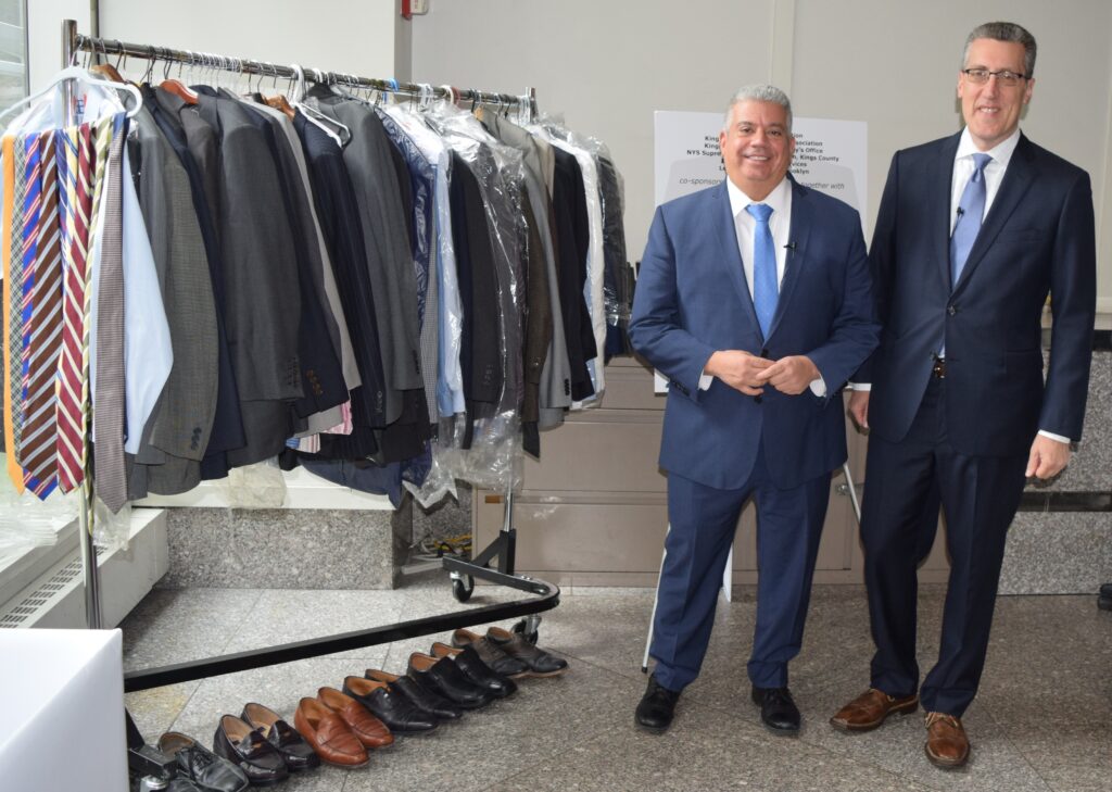 Impactful donations: Suits, shoes and ties line the lobby of the Brooklyn District Attorney's Office, symbolizing the community's commitment to supporting young men in their professional and personal rehabilitation.